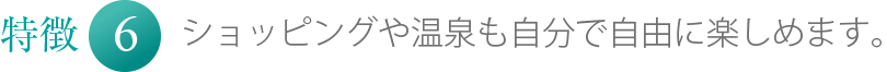 特徴6 ショッピングや温泉も自分で自由に楽しめます。