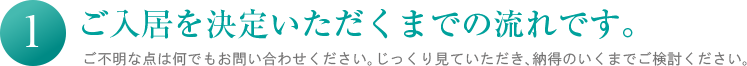 1.ご入居を決定いただくまでの流れです。